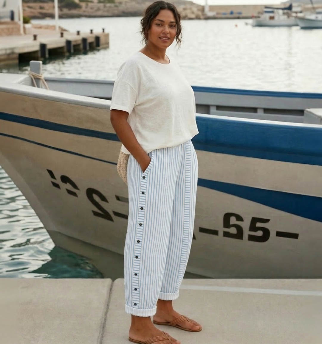 Caitlin | Stylish Striped Button Pants